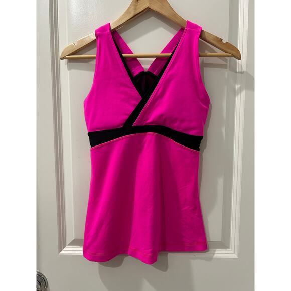 Lululemon Deep V-Neckline Raspberry Glo Light & Black Athletic Tank Top Size 6 - Picture 4 of 9